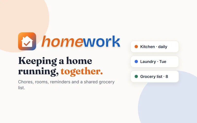 Preview of the Homework companion site with the Homework logo and chore chips